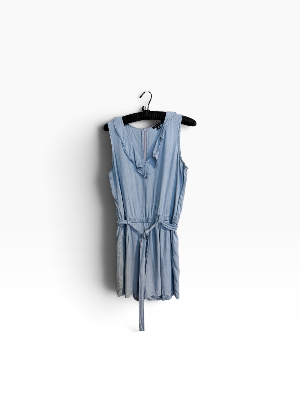 Saks Fifth Avenue Light Blue Chambray Sleeveless Ruffle Tie-Waist Romper
